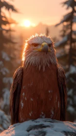 Eagle in Snow at Sunset