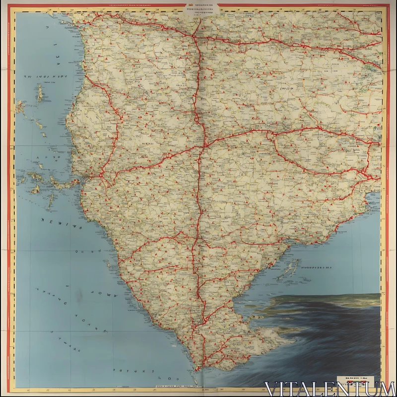 AI ART Antique Map of Road Networks