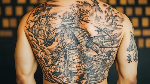 Back Tattoo: Samurai Warrior and Landscape