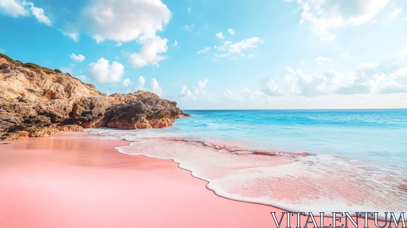 Stunning Coastal Landscape with Pink Beach and Clear Sky AI Image