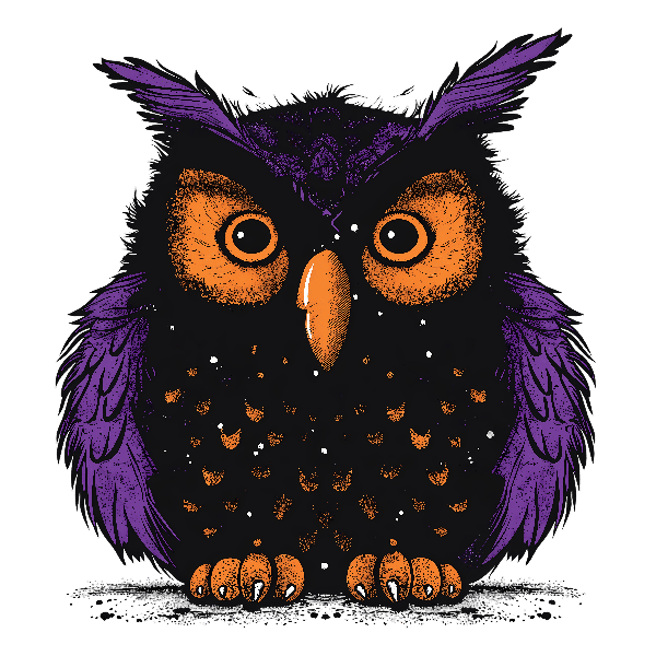 Vibrant Owl Illustration for Apparel POD Design