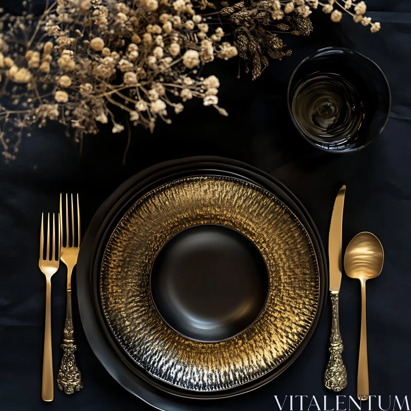 Sophisticated Black and Gold Dinnerware Arrangement AI Image