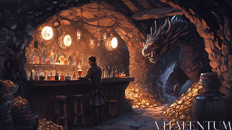 AI ART Tavern with Dragon and Treasure