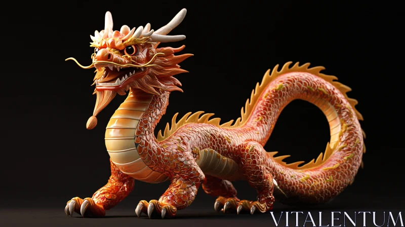 Ornate Dragon Figurine on Black Background AI Image