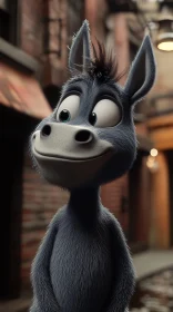 Animated Donkey Character in Cobblestoned Setting