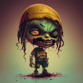 3D Rendered Cartoon Zombie in a Pool of Blood