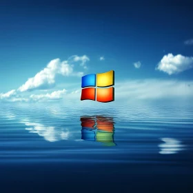 Windows Emblem Hovering Above Reflective Water
