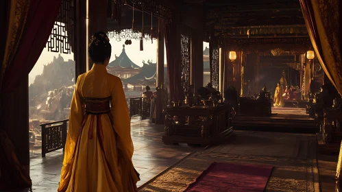 Woman in Traditional Dress Overlooking City