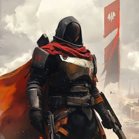 Hooded Warrior with Red Flag