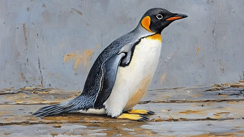 Elegant Penguin Art on Textured Ground