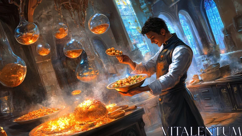 A Wizard Chef Prepares a Magical Meal AI Image