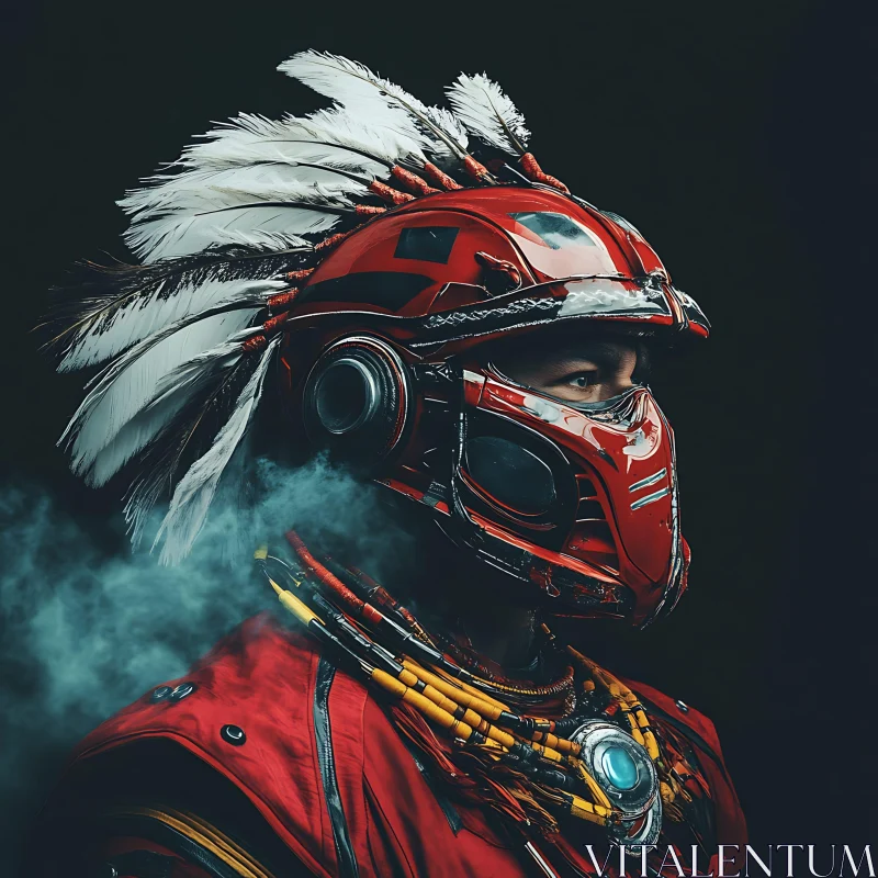 AI ART Red Helmet Cyborg Warrior