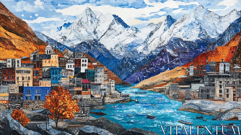 Scenic Mountain Village Art AI Image