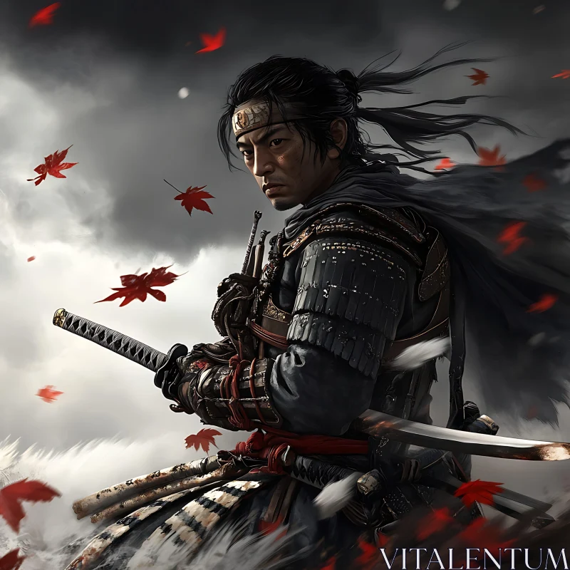 AI ART A Warrior's Resolve in the Face of Autumn