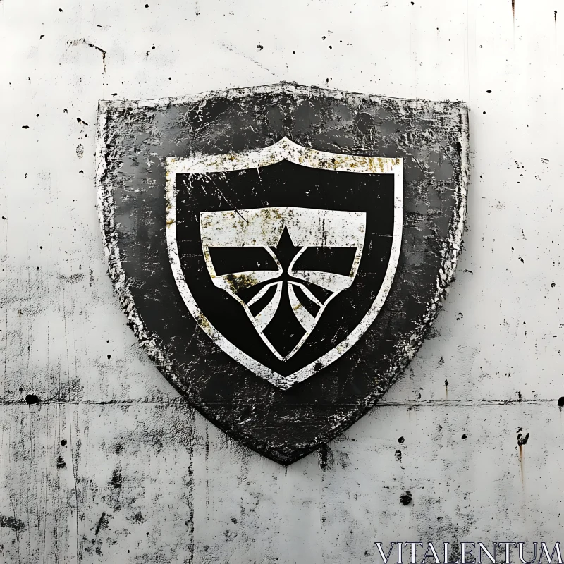 Distressed Shield Symbol on Concrete Surface AI Image