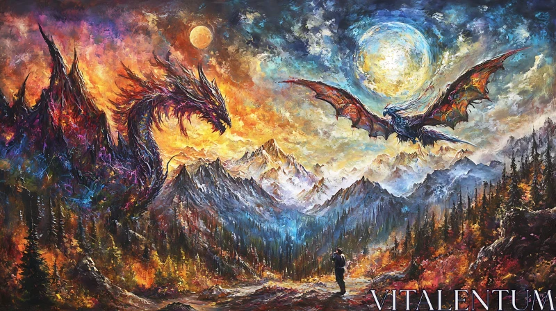 AI ART Dragons under Moonlight