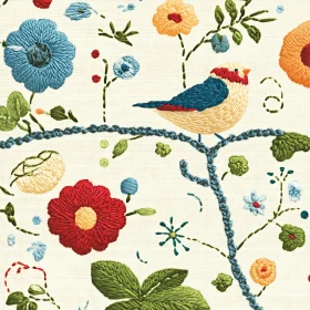 Colorful Bird Embroidery with Floral Designs