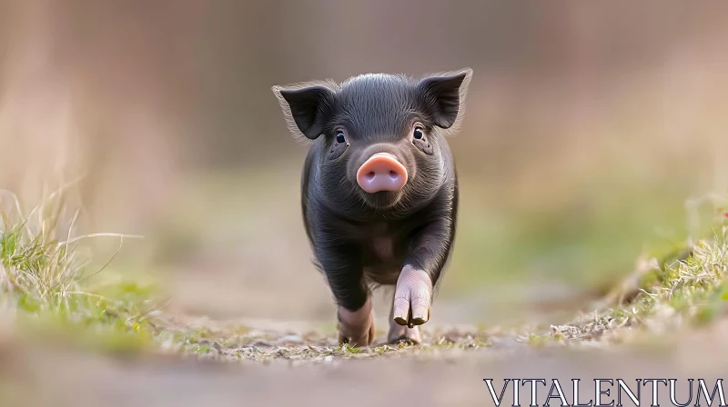 Cute Young Piglet in Nature AI Image