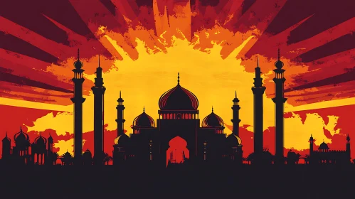 Mosque Silhouette with Sunset