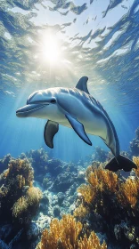 Underwater Dolphin in Ocean Light