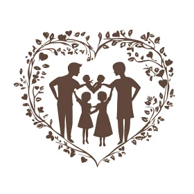 Family Love in Floral Heart