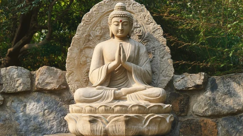 Stone Buddha Sculpture in Peaceful Setting