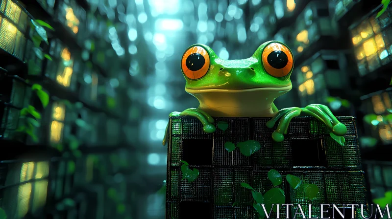 Frog in Digital Matrix World AI Image