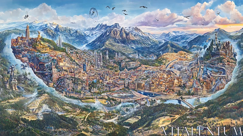 AI ART Urban Landscape in Mountainous Terrain