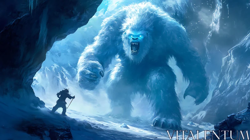 AI ART Giant Yeti Confronts Explorer