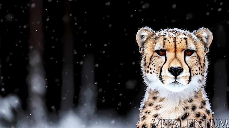 Regal Cheetah Amidst Snowflakes AI Image