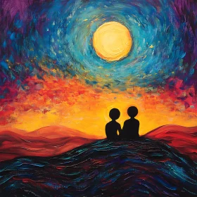 Figures at Sunset Painting