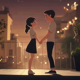 Cartoon Couple in Love at Night