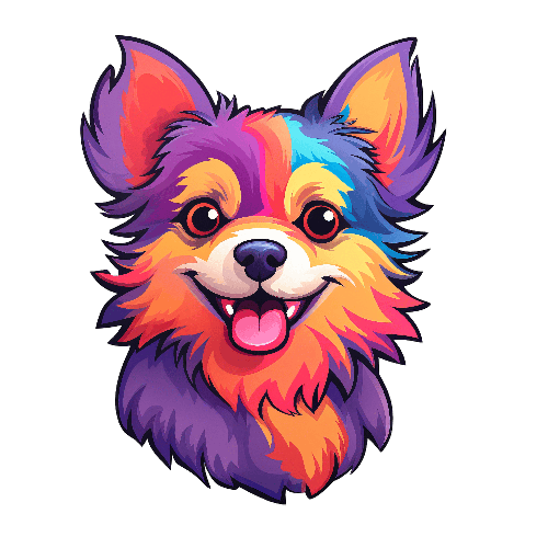 Colorful Long-Haired Chihuahua Cartoon Illustration