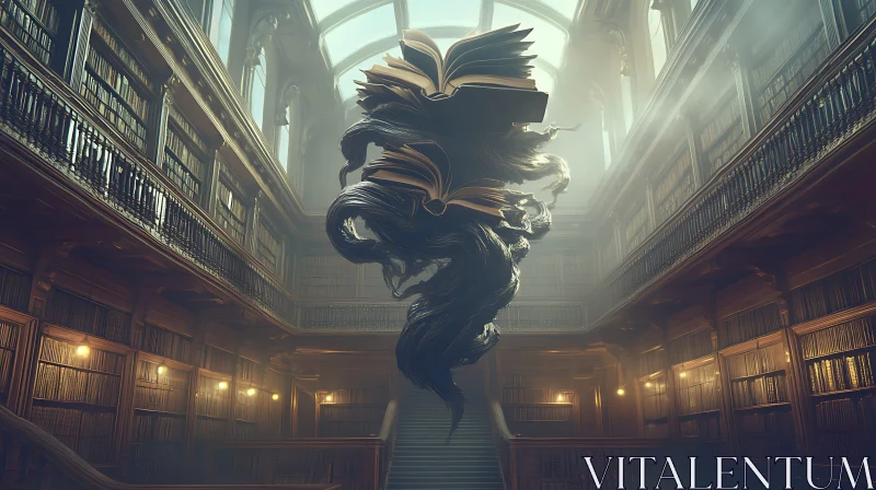 AI ART Mystical Books in Grand Library