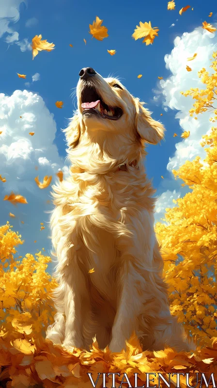 Happy Dog in Fall Scene AI Image