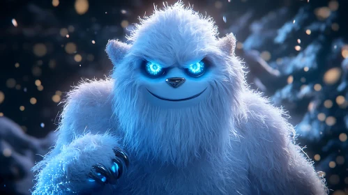 Cartoon Yeti in Winter Wonderland