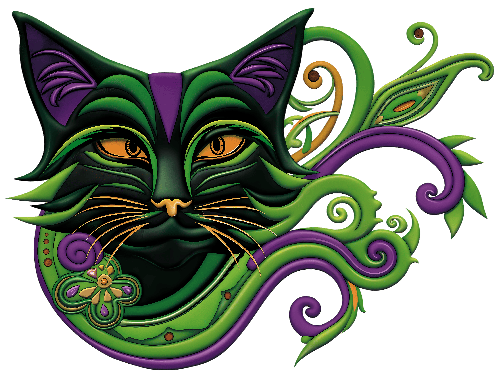 Digital Illustration of Black Cat with Green Eyes and Flower Pendant POD Design