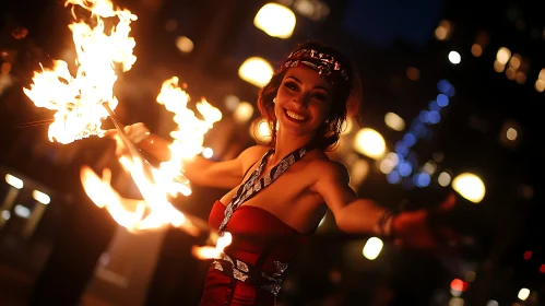 Night Performance with Fire Twirling