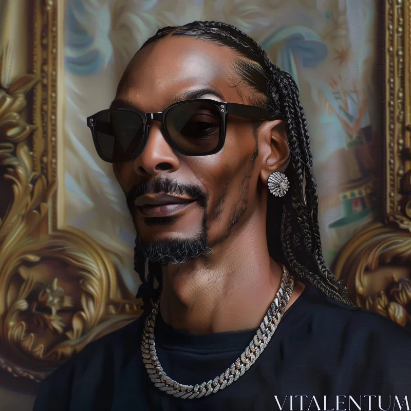 AI ART Snoop Dogg Art Portrait with Sunglasses and Chain