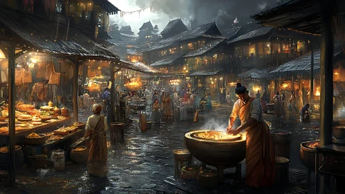 Asian Street Food Market at Night