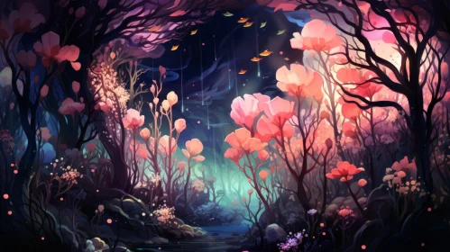 Enchanting Forest Flowers - Anime Inspired Artwork