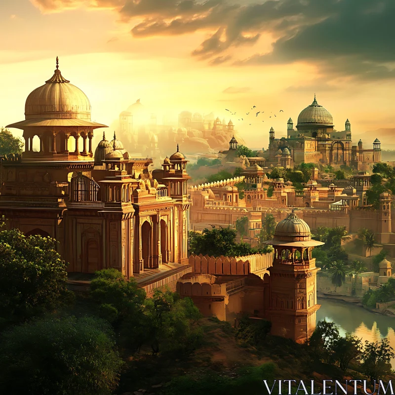 Golden Hour Over Ancient City AI Image