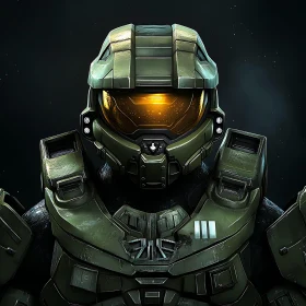 Futuristic Warrior in Green Armor