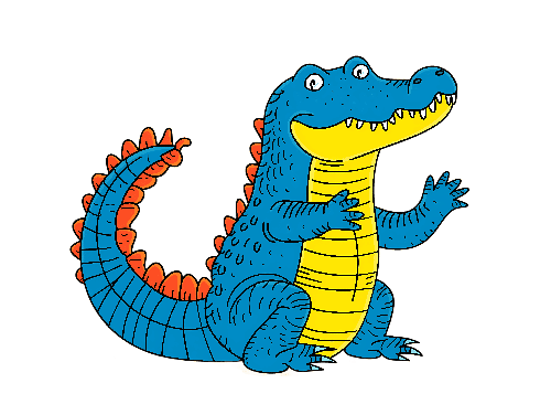 Friendly Blue Crocodile with Yellow Belly and Orange Spikes