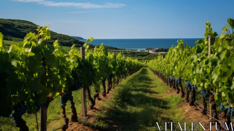 Lively Coastal Landscapes: Vineyards Near the Sea AI Image