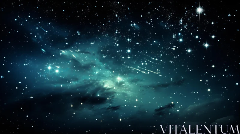 Mystical Starry Sky - A Vision of Otherworldly Splendor in Teal and Silver AI Image