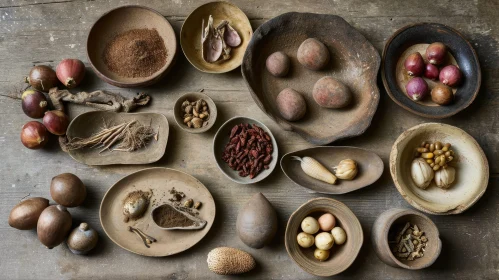 Natural Objects Flat Lay Composition on Wooden Table