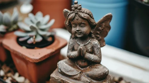 Serene Stone Angel Statue - Close-up Prayer Position
