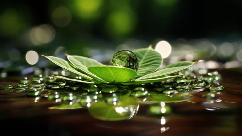 Tranquil Green Leaf on Water - Nature's Enchanting Realm