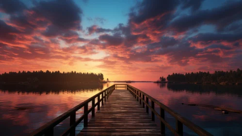 Tranquil Sunset Over Dock: A Serene Landscape